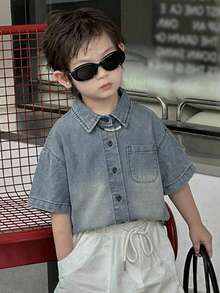 Dazy Kids Sommar, lös denim-t-shirt med stjärnmönster för småpojkar - Ljustvätt - Visa 3