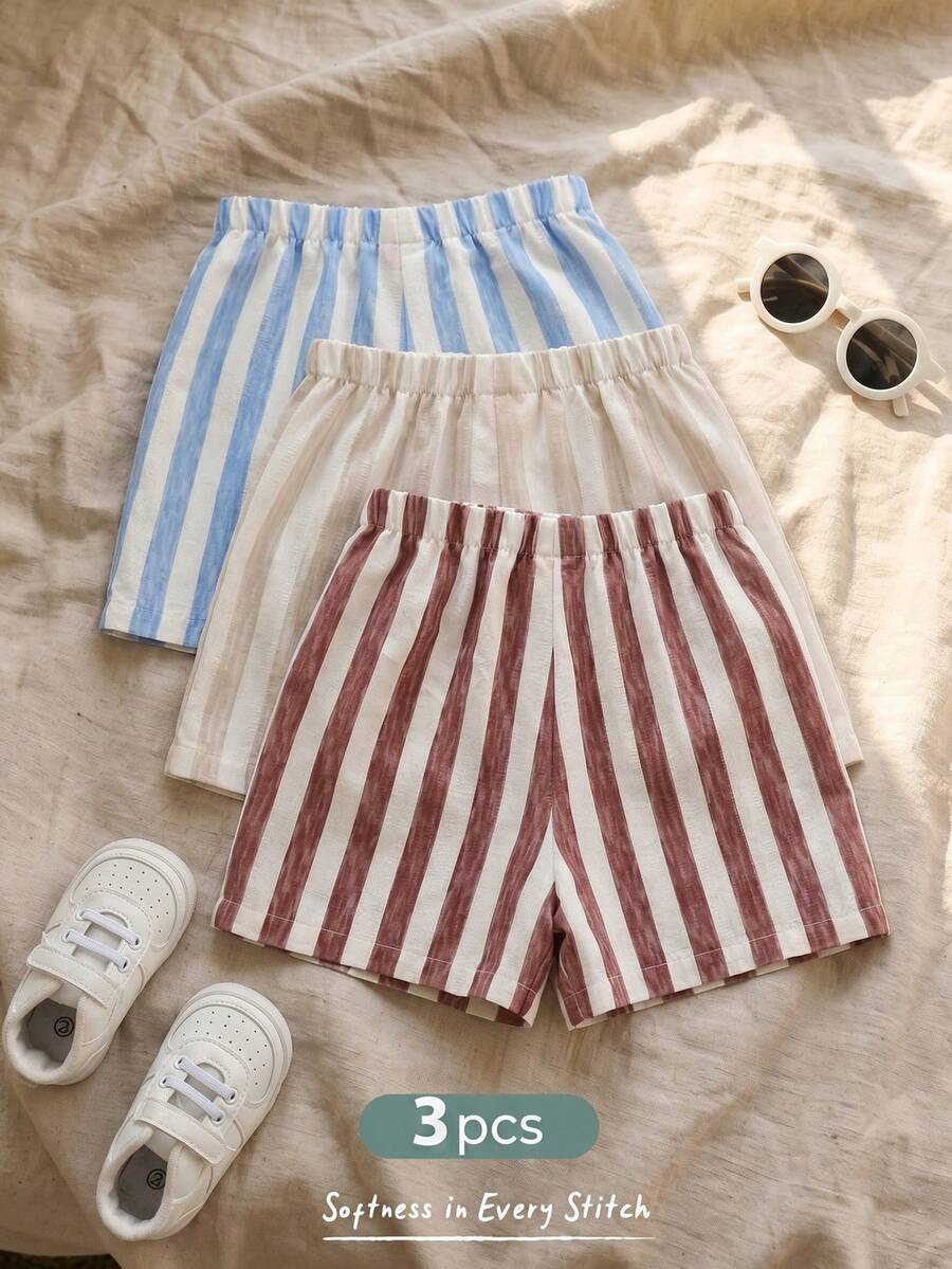 Cozy Pixies Quần short cạp chun kẻ sọc nhiều màu sắc cho bé trai, đa năng và thoải mái. - Nhiều màu - Xem 1