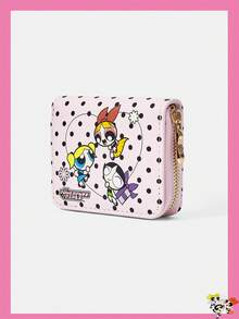 THE POWERPUFF GIRLS X SHEIN Love Flower Little Policewoman Pattern Zipper Wallet, Multi-Card Storage Bag, With Change Bag, Lightweight ID Clip, Suitable For Women/Girls, Can Be Used As Gifts For Teenagers, Students, Teachers, And Can Also Be Used As School And Business Card Bags - Pink A - View 2