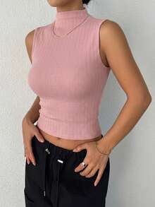 DAZY Women High Neck Fitted Camisole - Pink - View 4