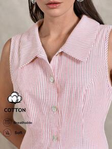 xheBriarwyn Vestido camisero casual de mujer de una sola hilera sin mangas a rayas, atuendos de verano para mujer, atuendos de primavera para mujer, atuendos de vacaciones de verano, Día de San Valentín, Día de San Patricio para mujer, atuendos de vacaciones en la playa para mujer, atuendos para salir, vestido de Día de San Valentín, vestidos de noche de lujo para bodas, vestidos casuales para mujer, vestidos formales para mujerxhe - Rosa Pálido - Ver 7