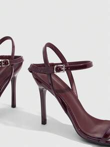 CUCCOO SZL Burgundy Mirror Square Stiletto Sandals, Strap Cross Strap, Nightclub High Heels - Burgundy - View 5