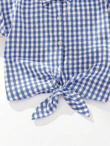 SHEIN Young Girl Woven Striped Casual Shirt - Blue - View 5