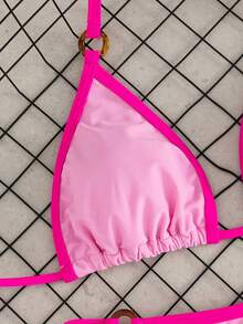 Swim Vcay 女款夏季海灘掛脖綁帶性感比基尼泳衣套裝 - 粉色 - 查看 5