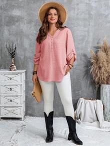 EMERY ROSE Camisa casual con botones y media cartera para mujer de talla grande - Rosa - Ver 4