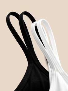 SHEIN Cheerettes 2 Buah Bra Olahraga Kasual Nyaman Warna Polos untuk Wanita, Cocok untuk Lari & Kebugaran - MultiWarna - View 9