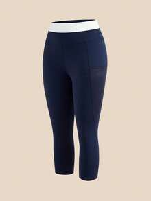 Cheerettes Quần legging nữ dài đến 7/8, phối màu tương phản, có túi lưới. - Màu xanh hải quân - Xem 5