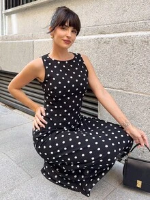 Marta Soriano 新款圓領無袖雪紡波點印花優雅連身裙 黑色 夏季 - 黑色 - 查看 4
