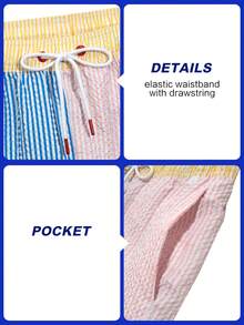 Manfinity Swimmode Summer Men's Drawstring Waist Striped Patchwork Casual Beach Shorts Holiday / Vacation / Beach / Hawaii / Tropical / Swim /  Bathing - Multicolor - View 7