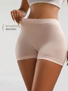 SHAPORA Women's Solid Color High Waist Casual Antiexposure Shorts - Apricot - View 1
