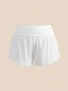 Cheerettes 大码女式字母印花双层运动短裤 - 白色 - 查看 4