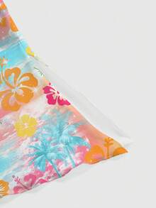ROMWE Avant Top corto sexy con abertura alta en la primavera/verano con estampado de hibisco en rosa y azul - Amarillo - Ver 4