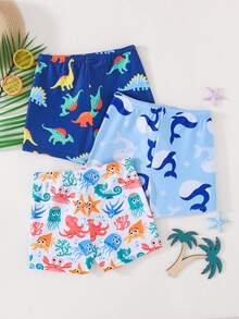 Cozy Pixies Bộ 3 món cho bé trai, áo tắm in hình cá voi, sinh vật biển và khủng long dễ thương, thích hợp cho bãi biển, kỳ nghỉ và lướt sóng. - Nhiều màu - Xem 2