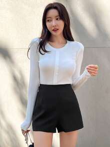DAZY High Waist Wide Leg Shorts - Black - View 4