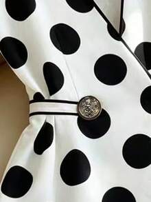 SHEIN Franclia Áo hai dây cổ chữ V chấm bi thanh lịch dành cho nữ - Đen và trắng - Xem 3