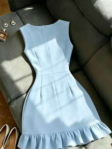 GlowEve Women's Sleeveless White Waist Cinched Mini Dress - Blue - View 2