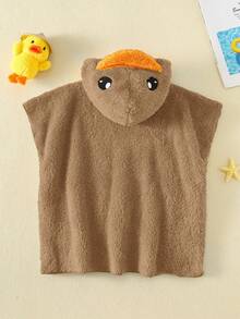 Bubblio 男女宝宝可爱鸭子造型毛绒吸水连帽浴袍，泳装，适合日常沐浴、海滩、游泳、度假 - 棕色 - 查看 2