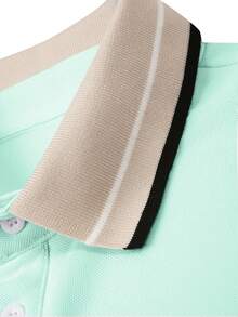 Calvornis 男士緹花領刺繡短袖休閒 Polo 衫，正式款 - 薄荷綠 - 查看 4