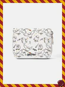 HARRY POTTER X SHEIN 1件裝 星空貓頭鷹短夾式錢包 簡約拉鍊女用零錢包 - 白色 - 查看 1