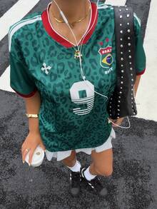 Muchica Women's  Jersey  Leopard Print Numeric Pattern Casual Versatile Daily Wear T-Shirt - Green - View 6