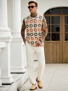 Manfinity CasualCool Áo ba lỗ nam, phong cách nghỉ dưỡng, vải đục lỗ, vải jacquard giả móc, phù hợp cho du lịch nghỉ dưỡng và giải trí, dáng ôm - Nhiều màu - Xem 5