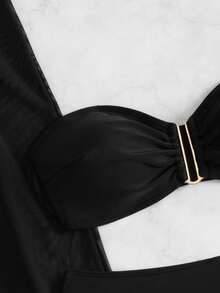 Costavie Summer Beach Plain Bandeau Bikini Set With Cover Up Pants - Black - View 5