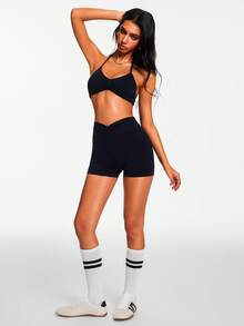 Hanevo Women's Comfortable Breathable Solid Color Casual Summer Shorts - Black - View 5