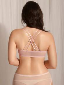 DelicateAllure Embroidered Floral Underwire Padded Push-Up Front Closure Cleavage Enhancing Comfy Balconette Cute Romantic Bowknot Adorable Doll Style Ladies Bra Floral Bra Floral Lingerie Set - Pink - View 3