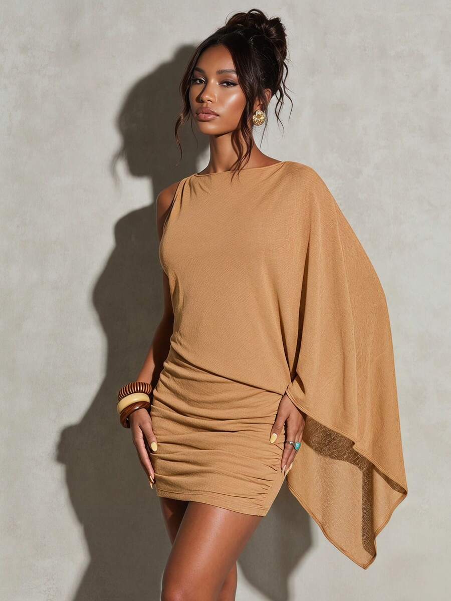 Normani Đầm ngắn hở lưng bất đối xứng gợi cảm thời trang nữ - Màu Khaki - Xem 1