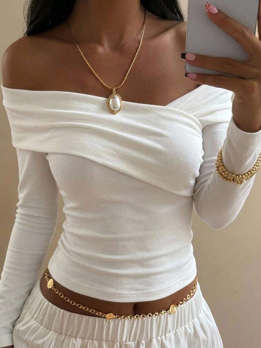 DAZY Women T-Shirts,Fall Clothes Long Sleeve Women Tops - White - View 1