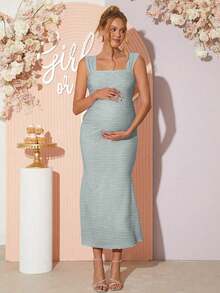 Loomaby Vestido elegante sin mangas con dobladillo de cola de pez de unicolor para maternidad - Gris - Ver 5