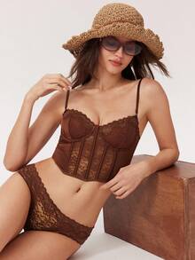 Elorette Wireless Bra, Fashionable For Summer Brown Lace Bra Top Bras For Women Lace - Brown - View 4