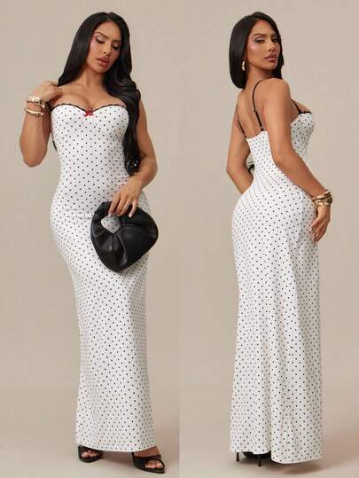 Radiana Women's Summer New Arrival Polka Dot Spaghetti Strap Slim Fit Dress, Versatile All-Match, Suitable For Casual Outings, Shopping, Gatherings, Vacations, Beach, Dates, Music Festivals, Parties, Graduations, Birthdays