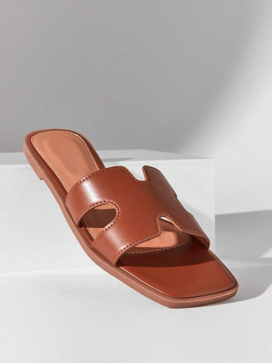 SHUZIA Sandálias Planas Femininas Estilo Simples - Caramelo - Visão 1