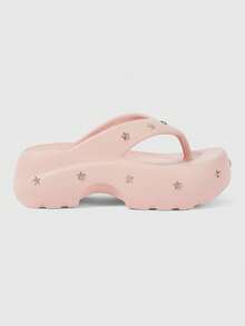 ROMWE Grunge Punk Sepatu Wanita Sandal Pink Rock Punk, Sandal Jepit Musim Panas Bertali Terbuka dengan Hiasan Paku Keling Gaya Goth Pantai Roman, Sepatu Musim Panas - Merah muda + paku keling - View 5