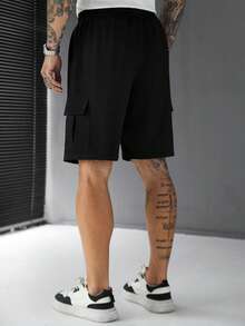 SLATEMANN Men's Solid Color Drawstring Waist Casual Everyday Cargo Shorts, Holiday - Black - View 2