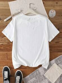 Miraculous Ladybug X SHEIN Camiseta de manga corta con cuello redondo, estampado de personaje de dibujos animados a rayas y color de contraste - Blanco - Ver 2
