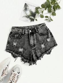 Pantalones cortos de mezclilla sencillos y lisos para uso diario en tallas grandes - Gris Claro - Ver 1