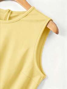Franclia Women's Elegant Vacation Style Solid Color Sleeveless Ruffle Hem Dress, Summer - Yellow - View 8