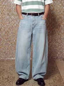 HypeHours Jeans décontractés à jambes larges avec poches, coupe ample pour hommes - Jean clair - Voir 4