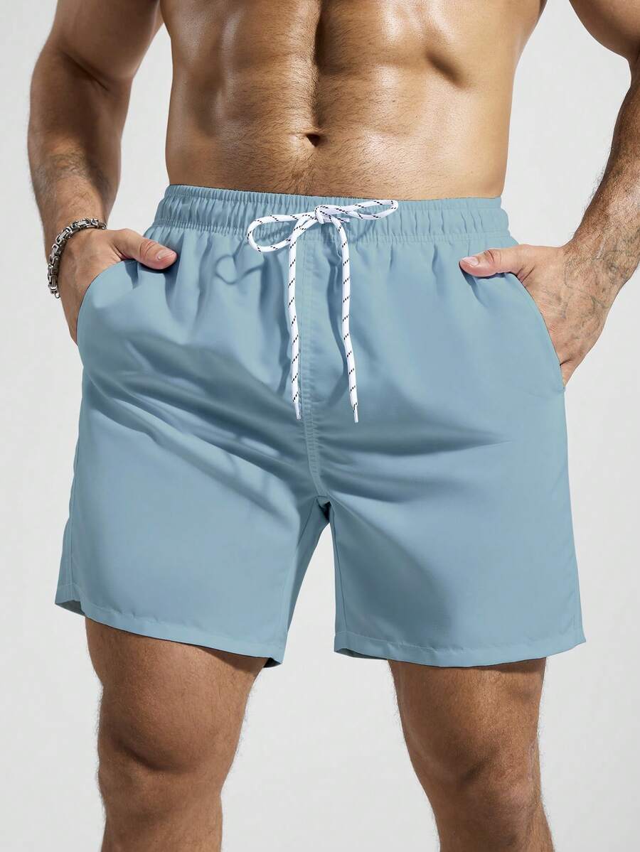 Palasendo Pantalones cortos de playa casuales de unicolor para hombres - Celeste - Ver 1