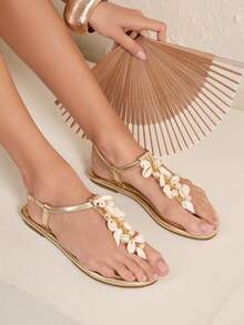 SHUZIA Women's Flat Thong Sandals For Vacation And Daily Wear - Gold - View 2