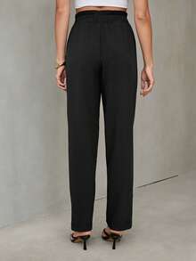 SHEIN Tall Solid Elastic Waist Cropped Pants, Loose Casual Versatile Everyday Wear - Black - View 2