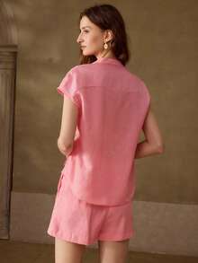 MOTF PREMIUM Áo sơ mi nữ màu hồng chất liệu Tencel thêu, thích hợp cho hẹn hò và du lịch, mùa xuân/hè. - Hồng - Xem 3