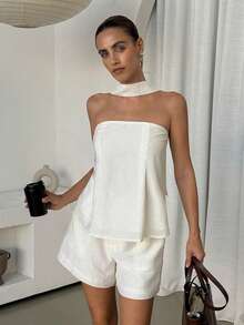 Lavishia Women Two-Piece Outfits Holiday Holiday Vacation Off White Minimalist Chic - Apricot - View 5