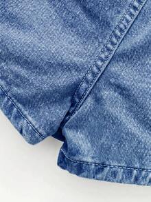 SHEIN 年轻女孩休闲百搭日常牛仔短裙 - 中等水洗藍 - 查看 3