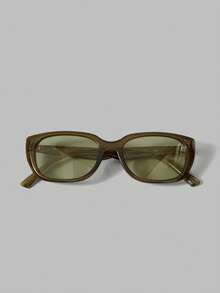 Ontre Gafas de sol cuadradas de color verde oliva claro, gafas de sol diarias coreanas de viento suave, gafas de sol retro de color verde té claro, gafas de sol de ambiente de verano para viajar - Aguacate verde - Ver 3