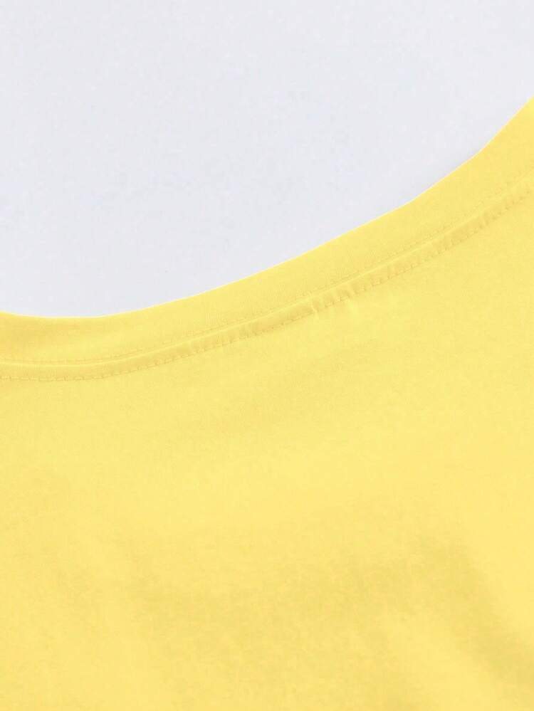 EMERY ROSE Round Neck Short Sleeved T-Shirt With Slogan And Lemon Pattern In Spring And Summer - Yellow - View 3