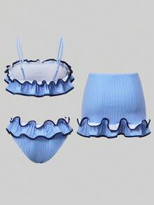 Swim Oasis 26SS Spring/Summer Striped Ruffle Elegant 3 Pieces Set: Skirt & Swimwear - Multicolor - View 2