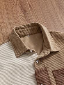 SWAVVY Men's Patchwork Corduroy Short Sleeve Shirt, Spring/Summer,Holiday,Daily Wear Shirt, Cargo Short Shirt,Casual Versatile Daily Wear Short Sleeve Shirt - Khaki - View 5